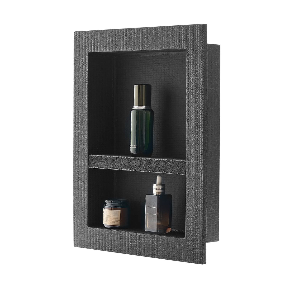 Shower Niche, 16 x 20 x 4 inch Recessed Wall Niche with Movable Divider Shelf, Modern Soap & Shampoo Storage Organizer, Square Corners, Sealed Waterproof Design, Black for Bathroom Shower