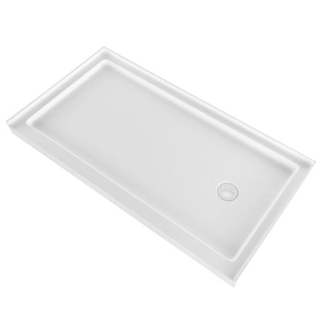 Shower Pan, 60″ L x 30″ W Single Threshold Shower Base, Rectangle Acrylic & PVC Showering Base in White, Slip-Resistant Showering Pan Bases with Drain & Cover for Bathroom, Right Drain Location