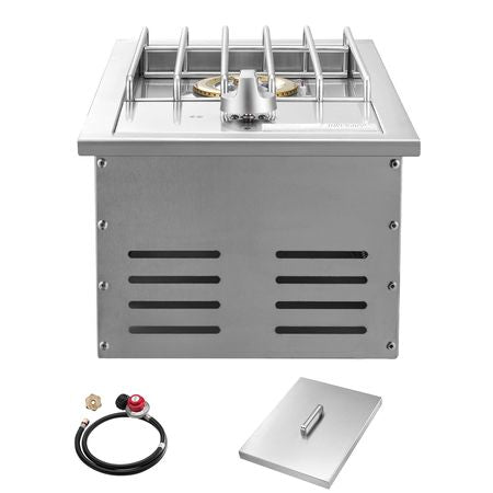Single Grilling Side Burner, 15,000BTU Liquid Propane Side Burner for Outdoor Kitchen, Convertible to Natural Gas, 304 Stainless Steel Built-in Single Grill Burners for BBQ Grill Island