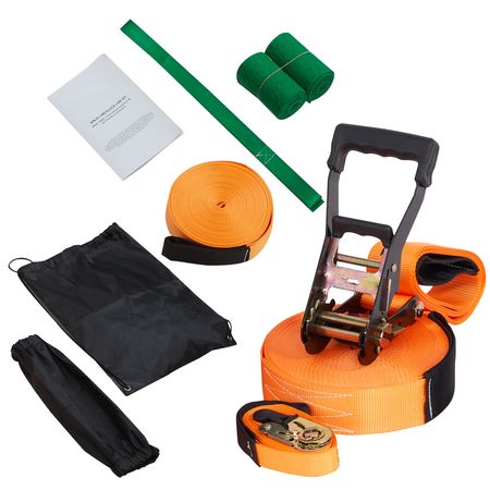 Slackline Kit with Training Line, 60 ft Backyard Slack Line Equipment, Easy Setup Tight Rope for Kids Adults, Complete Slackline Set with Tree Protectors, Arm Trainer, Carry Bag, and Instruction