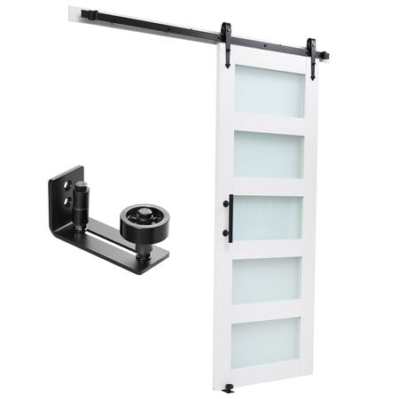 Sliding Barn Door, 32 x 84 inch, High-Strength MDF Panel and Glass, Barn Door with Hardware Kit, Water-Proof PVC Surface, Easy to Install, H-Frame, Smoothly and Quietly Sliding for Living Room