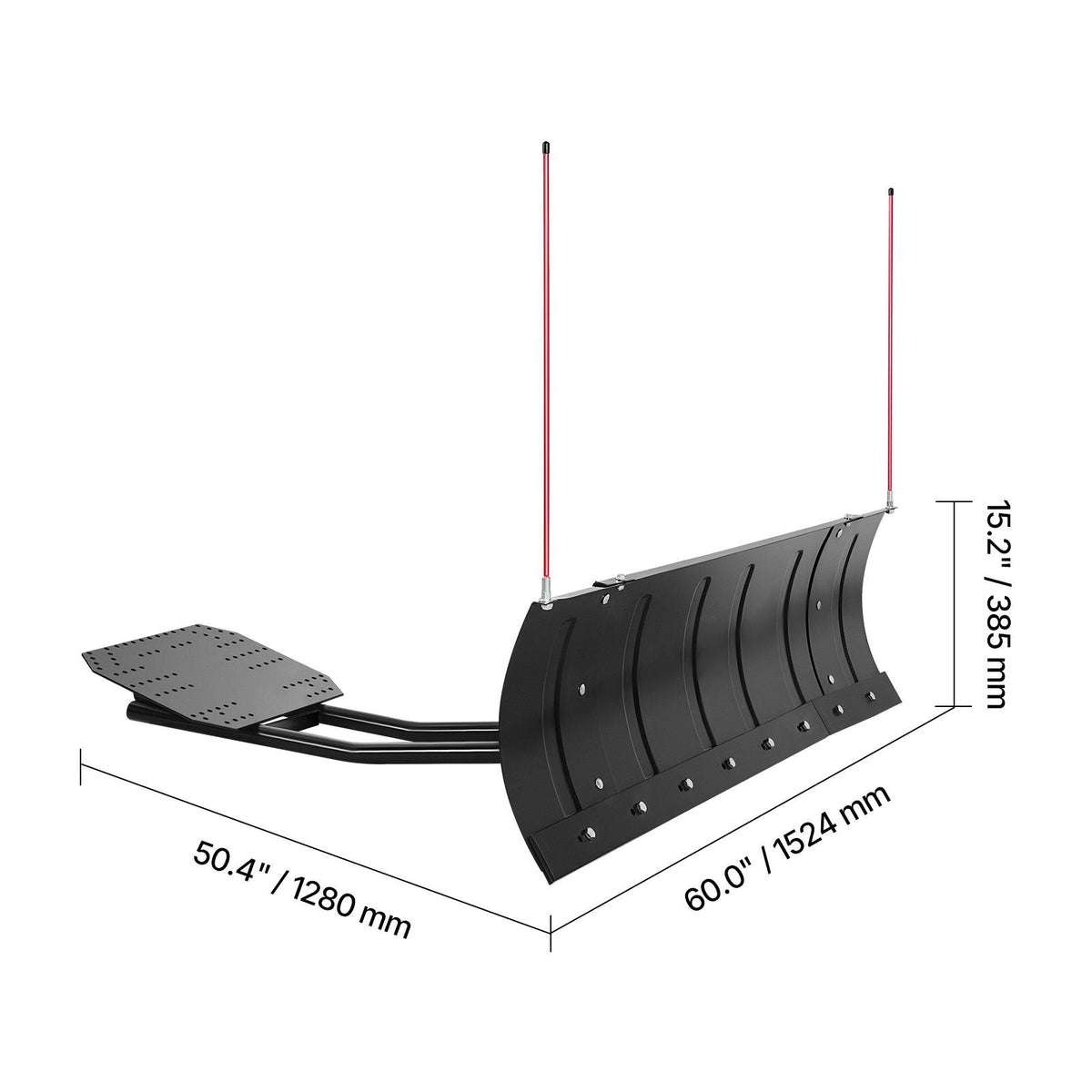 Snow Plow Blade, 43 in/60 in Width Adjustable Snow Plow Kit, Easy to Detach, Universal Mount Plowing Attachment with Rubber Flaps, Heavy Duty Steel Blade, Compatible with Most UTV & ATV