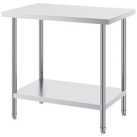 Stainless Steel Prep Table, 24 x 36 x 34 Inch, 750 lbs Load Capacity, Heavy Duty Metal Worktable with 3 Adjustable Height Levels, Commercial Workstation for Kitchen Garage Restaurant Backyard