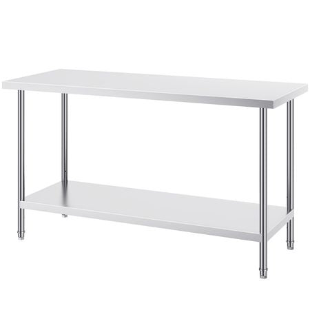 Stainless Steel Prep Table, 24 x 60 x 34 Inch, 840 lbs Load Capacity, Heavy Duty Metal Worktable with 3 Adjustable Height Levels, Commercial Workstation for Kitchen Garage Restaurant Backyard