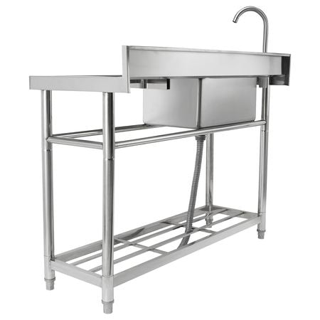 Stainless Steel Utility Sink, 1 Compartment Free Standing Small Sink w/Workbench Faucet & legs, 39.4 x 19.1 x 37.4 in Commercial Single Bowl Sinks for Garage, Restaurant, Laundry