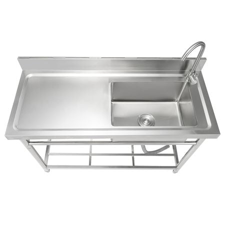 Stainless Steel Utility Sink, 1 Compartment Free Standing Small Sink w/Workbench Faucet & legs, 47.2 x 19.7 x 37.4 in Commercial Single Bowl Sinks for Garage, Restaurant, Laundry