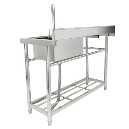 Stainless Steel Utility Sink, Free Standing Single Bowl Commercial Kitchen Sink Set w/Workbench, 39.4 x 19.1 x 37.4 in Commercial Single Bowl Sinks for Garage, Restaurant, Laundry