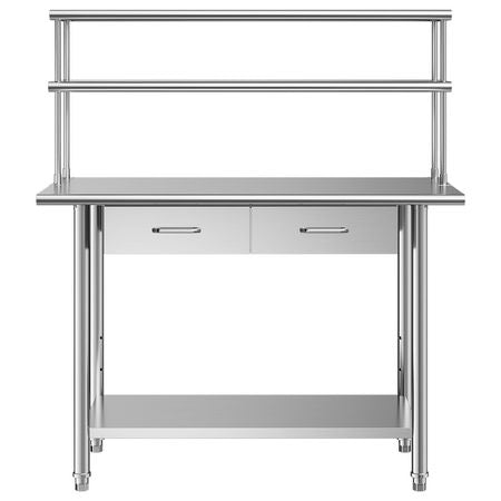 Stainless Steel Work Table, 24x48 Inch Food Prep Table with Overshelves and 2 Drawers, Commercial Kitchen Workstation with Adjustable Undershelf, Metal Utility Worktable, for Restaurant Garage