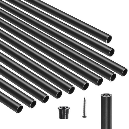 Staircase Balusters 51 Pack, 32 In Aluminum Stair Balusters, 3/4 Inch Water-Proof Round Metal Spindle Railing, Hollow Deck Railing with Rail Caps & Screws for Stairs, Porch, Patio, Matte Black