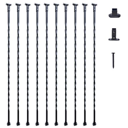 Staircase Metal Balusters, 44'' x 1/2" Galvanized Steel Decorative Banister Spindles, 10 Pack Deck Baluster with Hollow Twists, Satin Black Spiral Stair Railing with Shoes & Screws