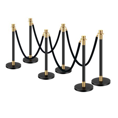 Stanchions and Velvet Ropes, 6 Pcs Crowd Control Barriers with 4 Black Velvet Ropes, Stainless Steel Stanchion Post Queue with Sand Injection Hollow Base for Theater, Wedding, Party Supplies