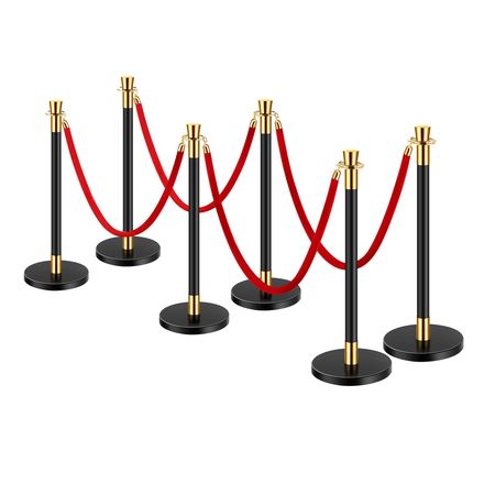 Stanchions and Velvet Ropes, 6 Pcs Crowd Control Barriers with 4 Red Velvet Ropes, Stainless Steel Stanchion Post Queue with Sand Injection Hollow Base for Theater, Wedding, Party Supplies