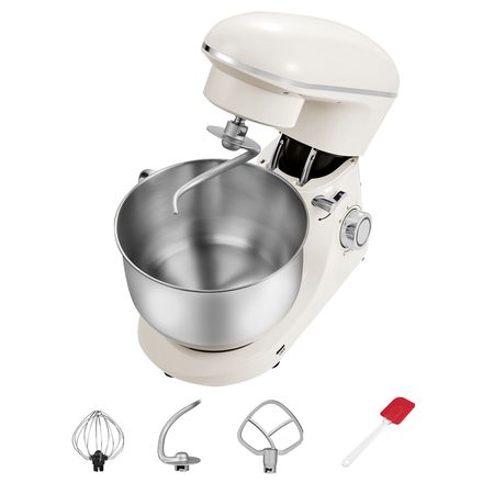 Stand Mixer, 6 QT Dough Mixer, 660W 6 + P Speeds Tilt-head Food Mixer with Stainless Steel Bowl, Dough Hook, Wire Whip, Flat Beater, Scraper, Household Stand Mixer for Baking & Mixing, White