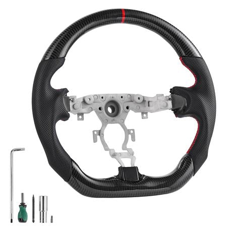 Steering Wheel for 2008-2020 Nissan 370Z, Carbon Fiber Steering Wheel D-Shaped Flat-Bottom, Leather Grip with Non-Slip Texture & Precise Stitching, Accessories Replacement for Nissan 370Z, Black