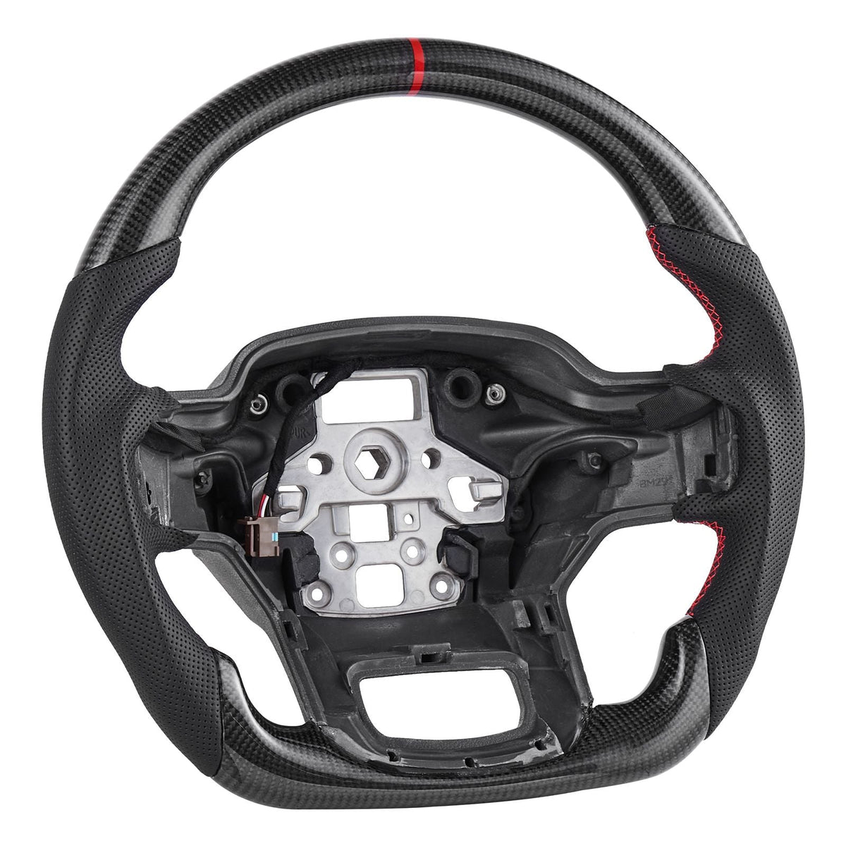 Steering Wheel for 2021-2024 Ford F150, Carbon Fiber Steering Wheel D-Shaped Flat-Bottom with Heating Function, Leather Grip with Non-Slip Texture, Accessories Replacement for Ford F150, Black