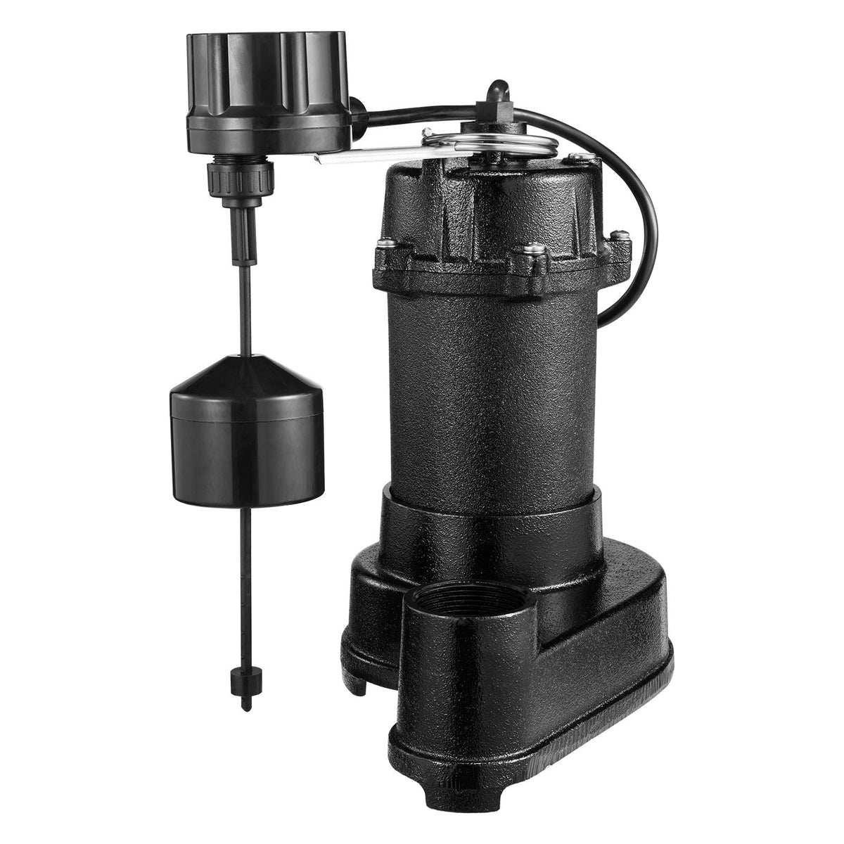 Submersible Sewage Pump, 1/3 HP, 3000 GPH Cast Iron Sewage/Effluent Pump with Automatic Float Switch, 1.5-Inch NPT Discharge, 120V, 25 ft Lift, for Basement, Septic Tank, Residential Sump Basin