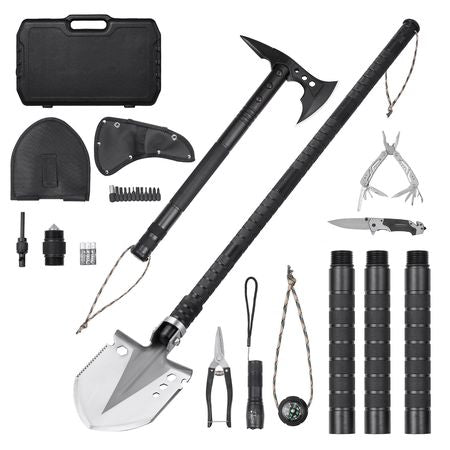 Survival Shovel Survival Axe, 28-in-1 Camping Folding Shovels with Hatchet, Stainless Steel Tactical Shovel Hatchet Combo, Multifunctional Emergency Survival Gear Equipment for Camping Hiking