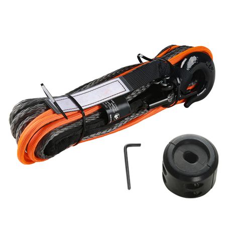 Synthetic Winch Rope, 3/16 Inch x 50 Feet 8,350 lbs Synthetic Winch Line Cable Rope with Protective Sleeve + Stopper + Forged Winch Hook + Pull Strap, Universal Fit for ATV, UTV, Vehicle Towing