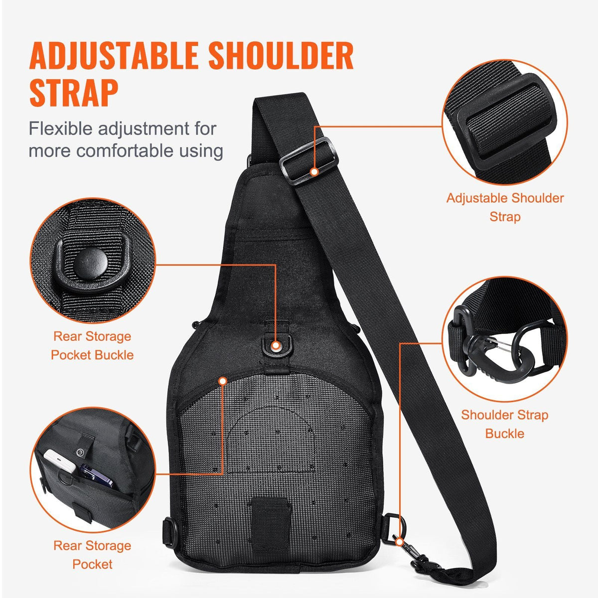 Tactical Sling Bag 10L Military Rover Shoulder Sling Backpack Black, for Men, Outdoor Military Rover Shoulder Sling Chest Pack MOLLE system, for Sports, Travel, Hiking, Range (Black)