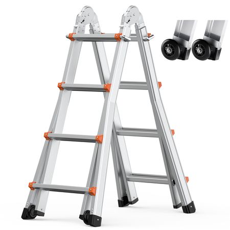 Telescoping Ladder A Frame, 15.5 FT Compact Aluminum Extension Ladder, Multi-Function Portable Collapsible RV Ladder, Telescopic Ladder for Homework Stairs Indoor Outdoor Roof, 330lb Load