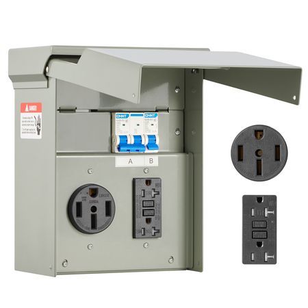 Temporary Power Outlet Panel, 20 50 Amp, RV EV Electrical Outlet Panel with NEMA 50 Amp GFCI 20 Amp Receptacle Installed, Pre-Wired IP54 Weatherproof Box, for RV Camper Car Travel Motorhome