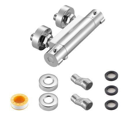 Thermostatic Shower Faucet Valve, 100 Fahrenheit Secure Lock Thermostatic Shower Valve Trim Mixer, Hot Cold Water Showering Faucet Temperature Control Valves, Leak-Proof & Chrome Plated