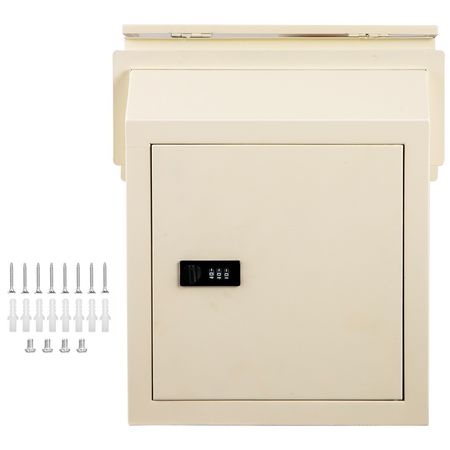 Through-The-Door Locking Drop Box, 11.8\'\'x4.3\'\'x14.2\'\' Door Drop Box, Door Slot Mailbox with 1.77\'\' Chute & Code Lock, Rainproof Steel Mail Catcher for Depositing Mail, Keys, Rents, Chec