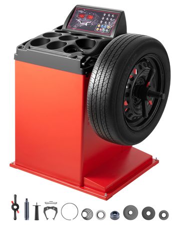 Tire Changer Machine, 18" Spindle, Durable Tire Balancer with 4 Size of Conic & 45# Steel, Reinforced Tire Balancer with Complete Measuring Tools & Multi-Compartment, Fit for 1.5"-18" Wide Tire