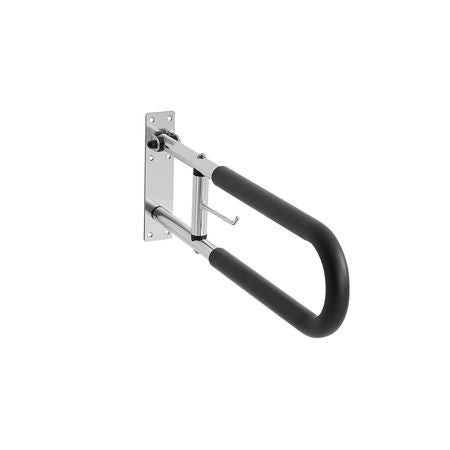 Toilet Safety Rail, 30 Inch U-Shaped Handicap Grab Bar, Foldable Senior Safety Pole, Flip Up Toilet Grab Bars with Anti-Slip Handle, 300 Lbs Load Capacity Security Handrail with Paper Holder