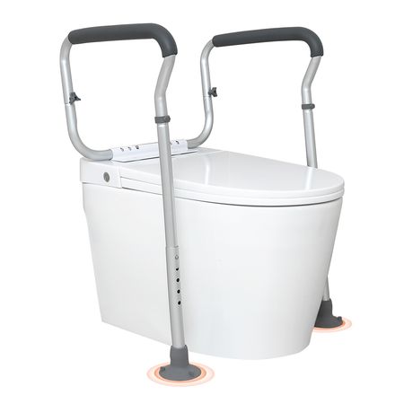 Toilet Safety Rail, Bathroom Toilet Seat Frame, Adjustable Width & Height Fit Most Toilets, Supports 300lbs, Toilet Handles Grab Bars with Padded Armrests for Handicap, Disabled, Seniors