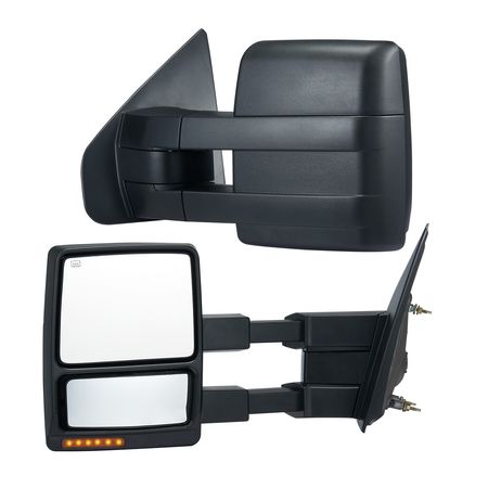 Towing Mirrors, Left & Right Pair Set for 2004-2014 Ford F150, Power Heated with Signal Light & Puddle Light, Plane & Convex Glass, Manual Controlling Telescoping Folding, Heating Defrost, Black