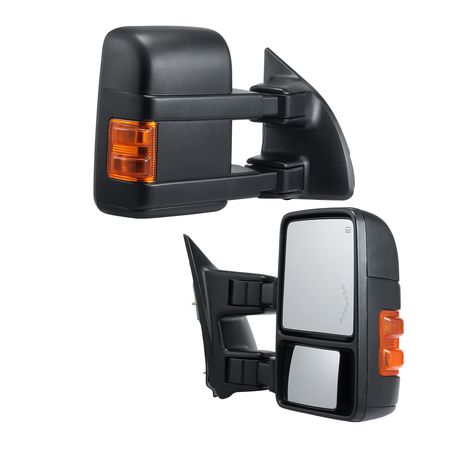 Towing Mirrors, Left & Right Pair Set for 2008-2016 Ford F250 F350 F450 F550, Power Heated with Signal Light, Plane & Convex Glass, Manual Controlling Telescoping Folding, Heating Defrost, Black