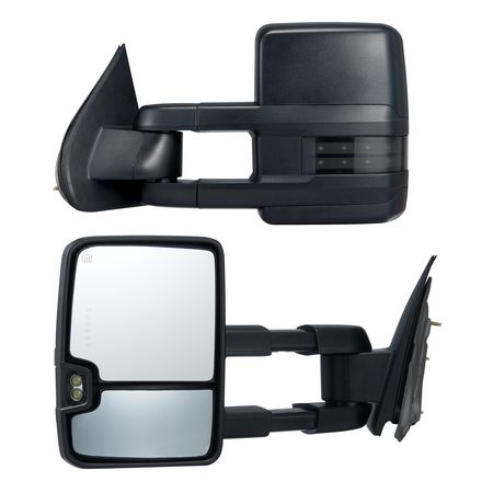 Towing Mirrors, Left & Right Pair Set for Chevrolet Silverado (2003-2007)/GMC/Cadillac, Power Heated with Signal Light & LED Driving Light, Manual Telescoping Folding, and Heating Defrost, Black