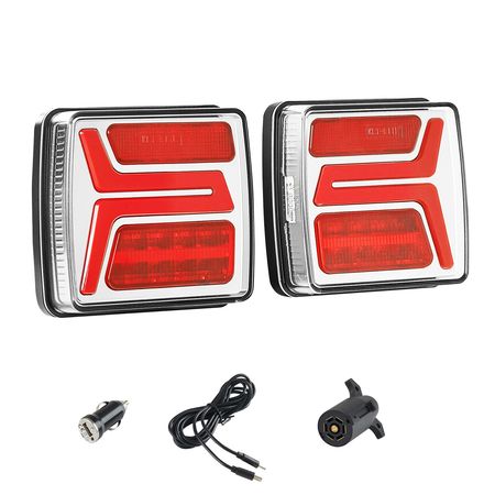 Trailer Lights, 2PCS 12V Square LED Magnetic Wireless Trailer Tail Lights Kit with Stop Brake Turn Tail License Plate Lamp, Waterproof Tow Lighting Kit for Boat Truck Camper RV Tractor Caravan