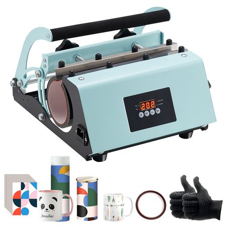 Tumbler Heat Press Machine, 11-30oz Mug Press, Heat Up Fast and Even, Tumbler Press with Sublimation Paper, Tape and Gloves, Temp and Time Setting, for Sublimation Tumblers, Cups, Mugs, Green