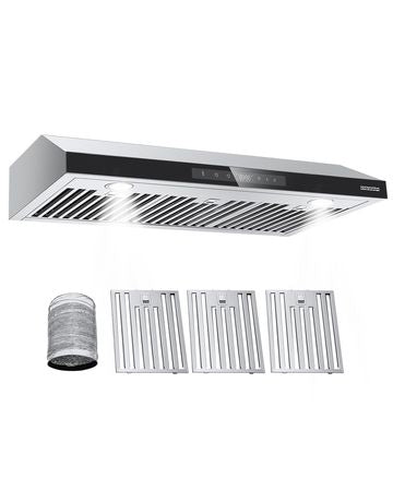 Under Cabinet Range Hood, 36 Inch Kitchen Vent Hood, 900CFM Dual Motors Stainless Steel Stove Hood, with Gesture & Touch Control, LED Light, and 4-Speed Exhaust Fan