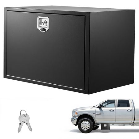 Underbody Truck Tool Box, 36 x 24 x 24 Inch Heavy Duty Steel Trailer Storage Box with Lock & Keys, Waterproof Trailer Storage Organizer Under Body Chest with T-Handle for Truck, Van, SUV, Black