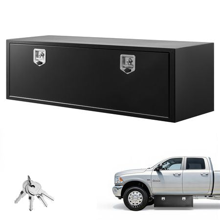 Underbody Truck Tool Box, 60 x 18 x 18 Inch Heavy Duty Steel Trailer Storage Box with Lock & Keys, Waterproof Trailer Storage Organizer Under Body Chest with T-Handle for Truck, Van, SUV, Black