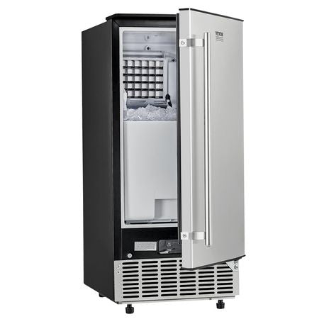 Undercounter Built-in Ice Maker, 80 Lbs/Day Under Counter Ice Maker Machine with Reversible Door Stainless Steel, Freestanding Ice Maker for Commercial Home Kitchen, Electric Drainage