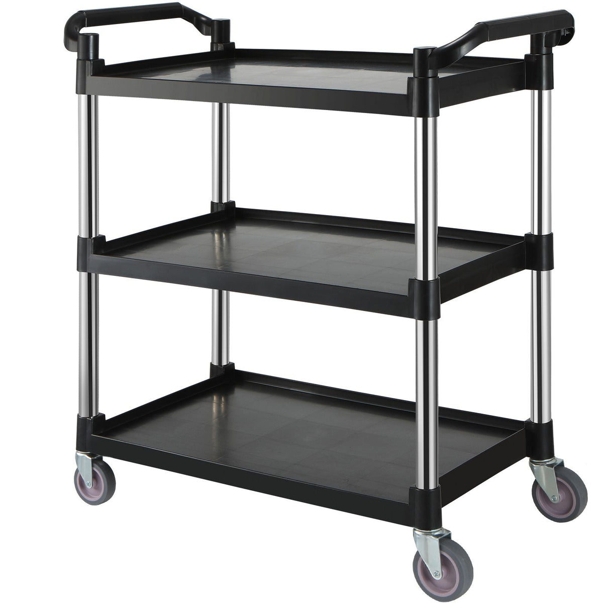 Utility Service Cart, 3 Shelf Heavy Duty 154LBS Food Service Cart, Rolling Utility Cart with Lockable Wheels, 32.7" x 15.7" x 37.4" Plastic Utility Cart for Kitchen Office Restaurant Home, Black