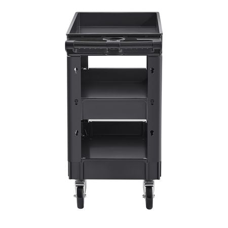 Utility Service Cart, 550 LBS Laod Capacity, 3 Shelf Heavy Duty Plastic Rolling Utility Cart with 360° Swivel Wheels (2 with Brakes), Ergonomic Storage Handle for Warehouse/Garage/Cleaning