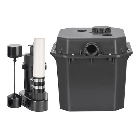 Utility Sink Pump, 1/2 HP, 120-Volt, 3500 GPH Flow, 28 ft Head, Under-Sink Sump Pump System with 6 Gallon Basin, Automatic Utility/Laundry Sink Pump, Drain Pump with 1-1/2" NPT Outlet, Black