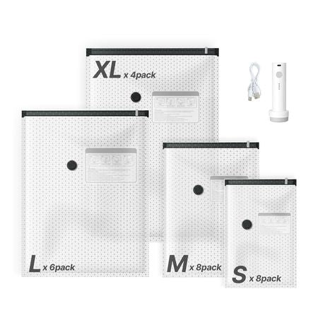 Vacuum Storage Bags, 26 Pack Space Saver Vacuum Seal Bags for Clothing, with Pump and Charging Cable, Double Zipper Seal, Thickened PA and PE, Compression for Clothes Storage, Travel Luggage
