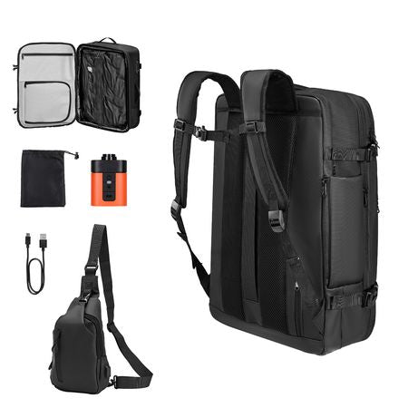 Vacuum Travel Backpack, 80L, Expandable Vacuum Seal Compression Travel Backpack with Pump, with TSA-Approved Lock, Airback Vacpack, Water-Resistant Carry-On Suitcase Luggage, for Business, Black