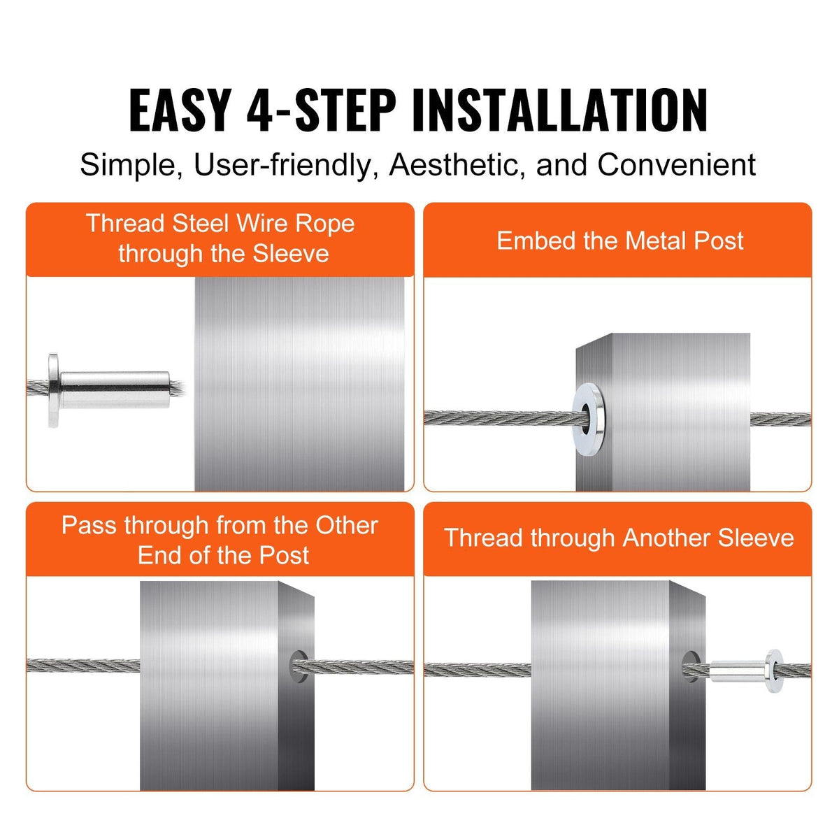 121 Pack T316 Stainless Steel Protector Sleeves for 5/32" 3/16" Wire Rope Cable Railing, DIY Balustrade T316 Marine Grade, Come with A Free Drill Bit, Silver