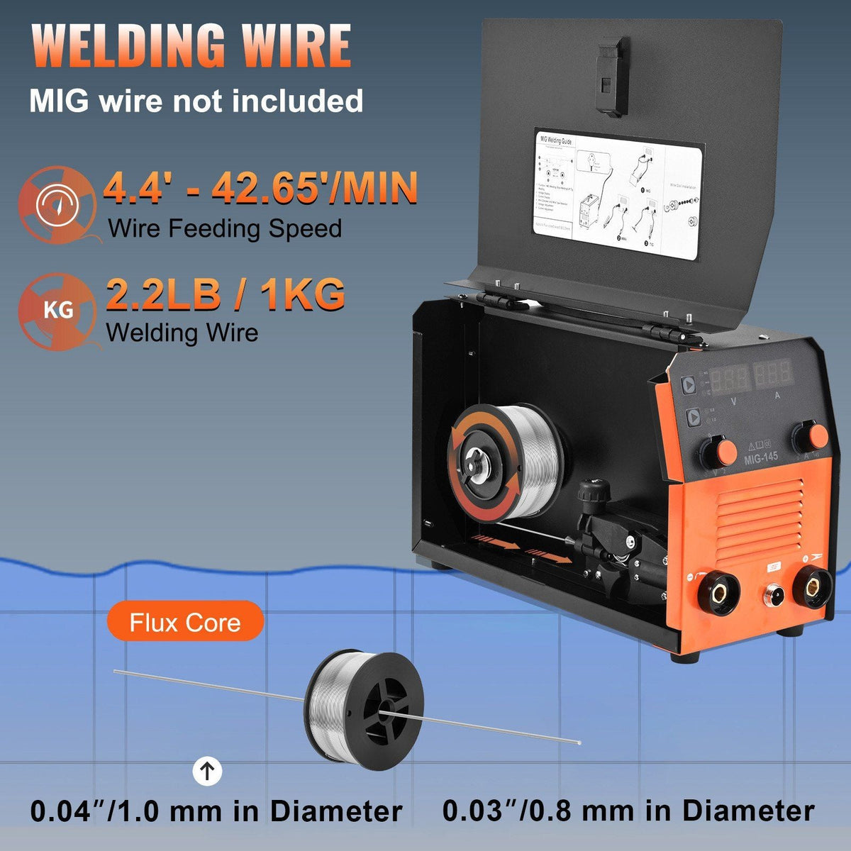 145Amp MIG Welder, Welding Machine 3 in 1, 110 V Flux Core Welding Machine with IGBT Inverter & MIG Torch, Digital MIG/Lift TIG/Stick Multiprocess Welder