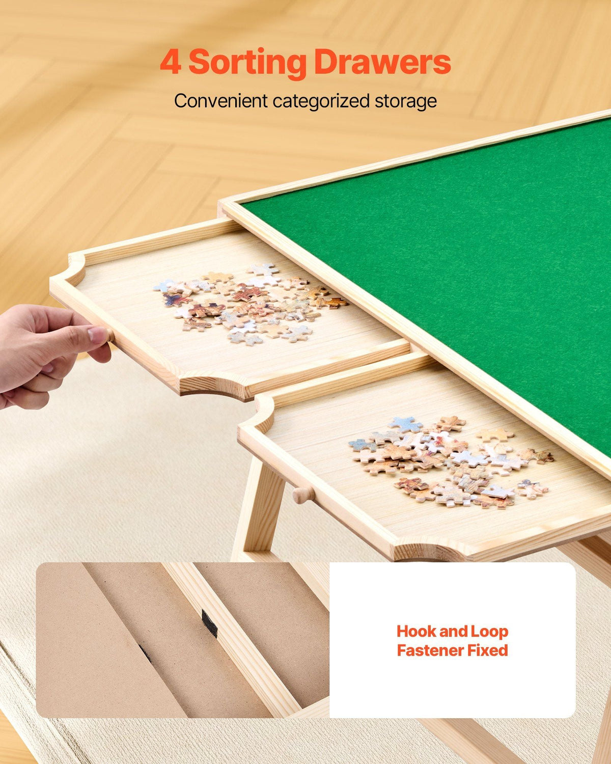 1500 Piece Puzzle Table with Folding Legs, 4 Drawers and Cover, 34x25 in Portable Wooden Board, Felt Surface Jigsaw Puzzle Accessories for Adults, Adjustable 6-Tilting-Angle, Gift for Mom