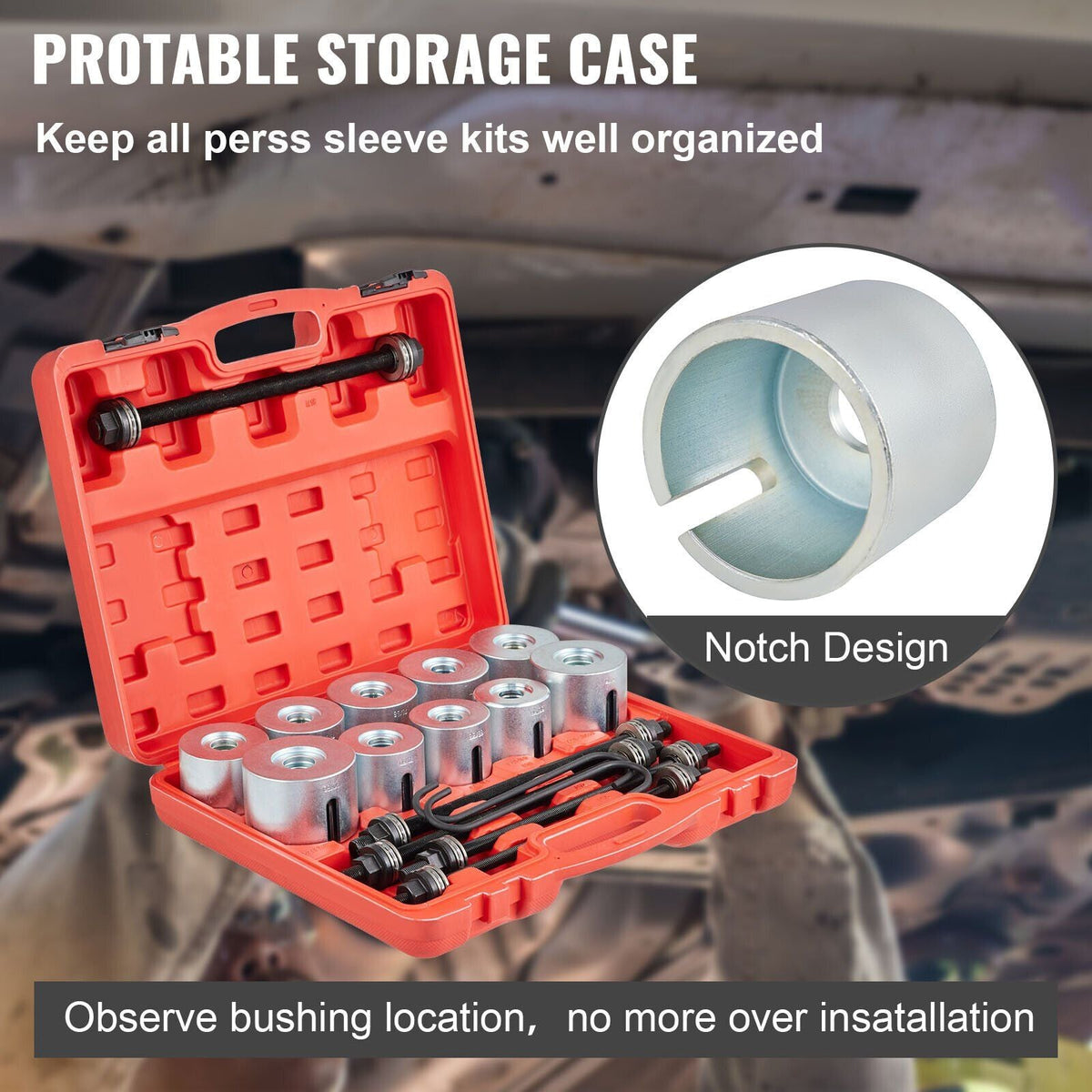 27 PCS Pull and Press Sleeve Kit, 45# Steel Removal Installation Bushes Bearings Tool Kit, Bush Removal Insertion Sleeve Tool Set Works on Most Cars and LCV, HGV Engines