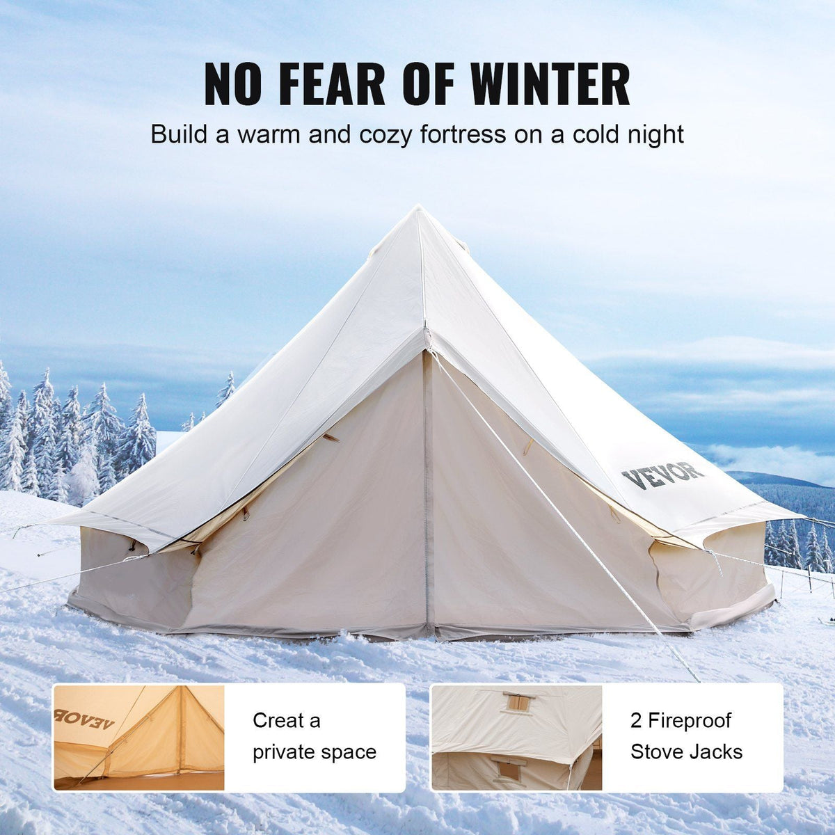 3-5 Person Canvas Glamping Bell Tent, Breathable Waterproof Yurt Tent with Stove Jack and Detachable Side Wall for Family Camping, 10'x 10'x98"(Diameter 3M)