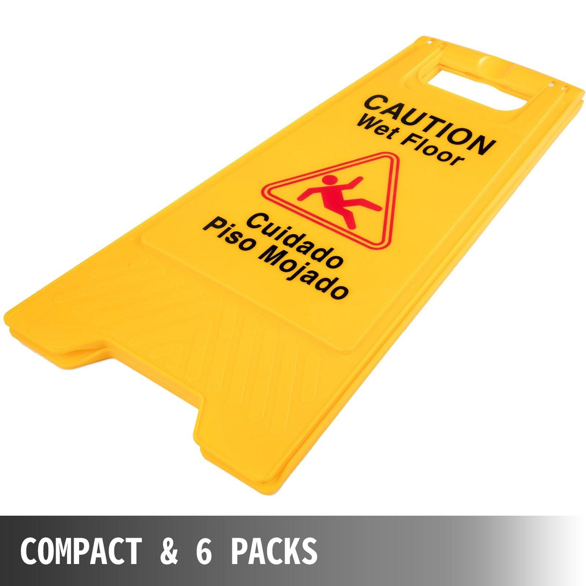 6 Pack Caution Wet Floor Signs 25" Double Sided Caution Sign Bilingual Wet Floor Sign Fold-Out Wet Floor Signs for Wet Floors